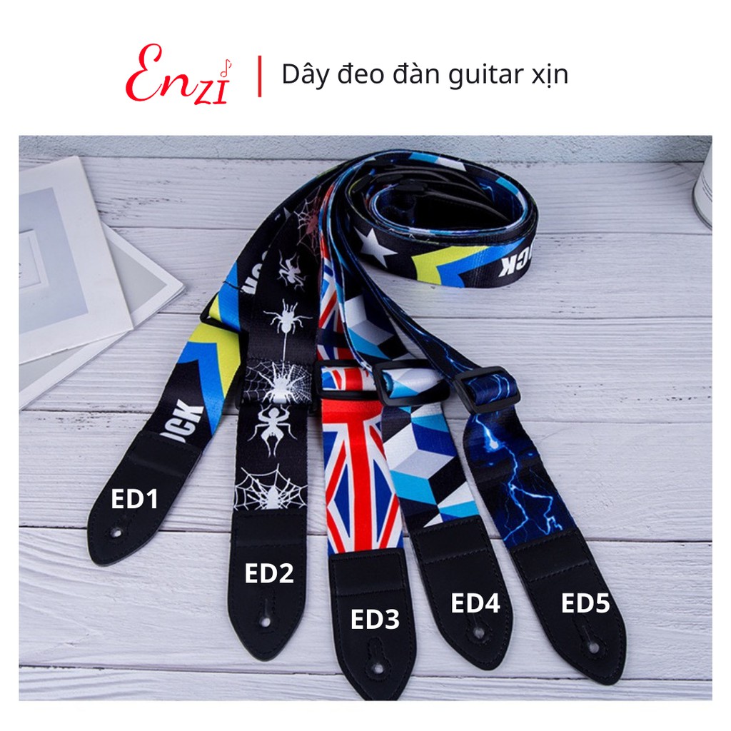 Dây đeo đàn guitar ukulele ED1 đàn classic, acoustic ghi ta bass  ghita điện phối hình dày dặn chắc chắn Enzi