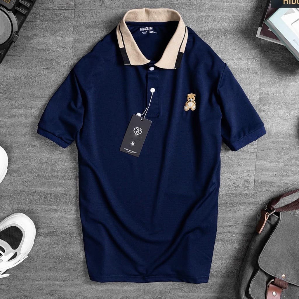 Áo Polo Nam Ngắn Tay cổ bẻ họa tiết Thêu gấu chất liệu vải Cotton cao cấp