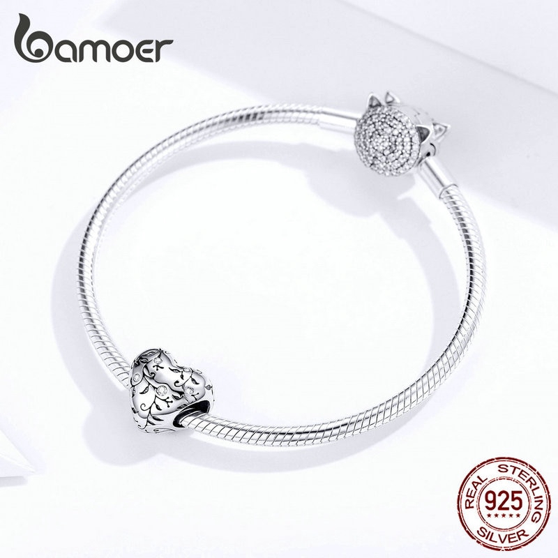 Mặt dây Bamoer hình trái tim phong cách cổ điển SCC1323 bằng bạc 925 tự làm trang sức