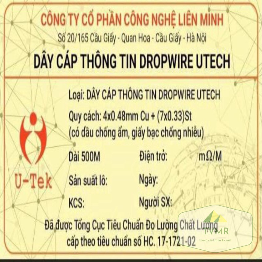 Dây cáp thông tin 4 lõi đồng TS có dây gia cường UTECH | Dây cáp mạng ngoài trời