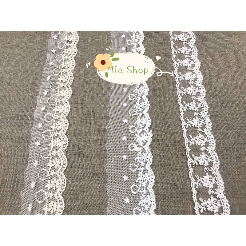 Ren voan - ren lưới viền đẹp màu kem, màu trắng bản 5,5cm