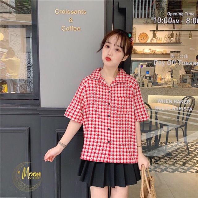 ÁO SƠ MI ULZZANG SỌC ĐỎ THÔNG NOEL DÀY DẶN