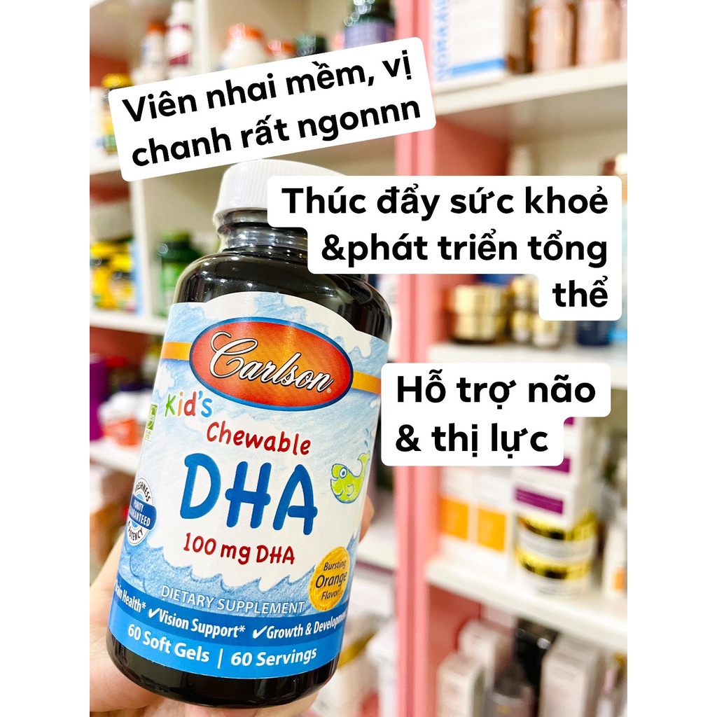 Viên uống bổ sung dầu cá DHA cho bé Carlson for Kids Chewable DHA