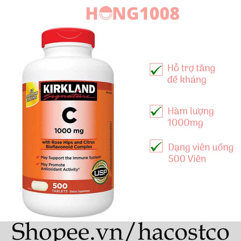 Viên Uống KIRKLAND Signature VITAMIN C 1000 mg 500 Viên - Tăng sức đề kháng cho cơ thể