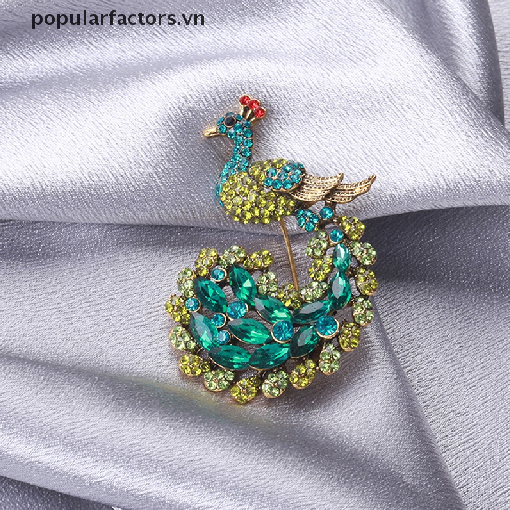[Phổ Biến] Ghim Cài Áo Hình Chim Công Đính Đá Xanh Lá Cây Lấp Lánh Thời Trang [VN]
