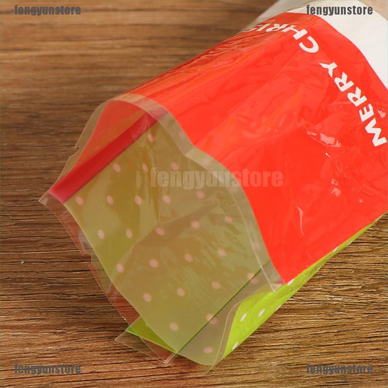 (fengstore)100pcs/bag Christmas Cookie Bag Transparent Candy Packaging Santa Claus Guard