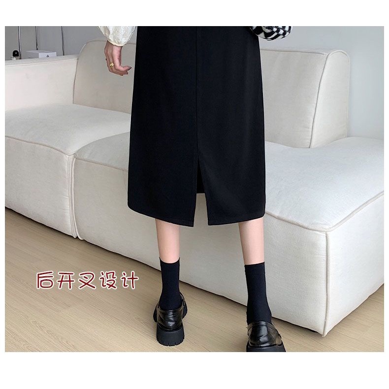 Chân Váy Đen Lưng Cao Dáng Chữ A Xẻ Tà Phong Cách Hàn Quốc Thời Trang Cho Nữ