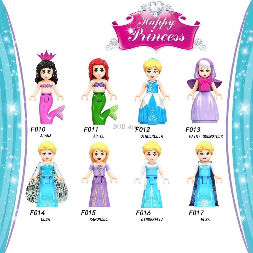 Đồ chơi lắp ráp mô hình nhân vật công chúa Anna Elsa Cinderella Fairy Godmother Olivia