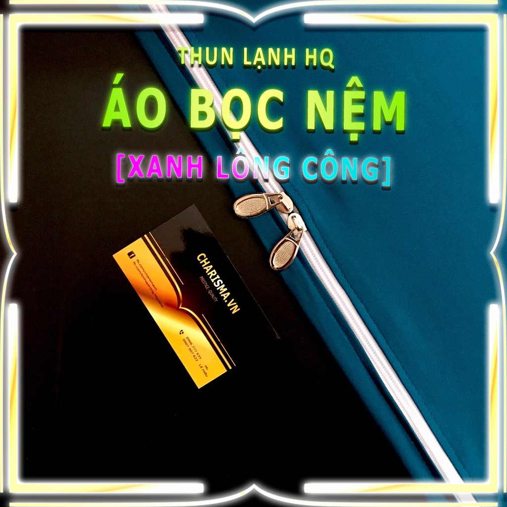 Áo Bọc Nệm Thun Lạnh HQ Cao Cấp [Có Khóa Kéo] Bọc 2 Mặt Cực Kì Mịn Mát [XANH LÔNG CÔNG] Ga Nệm Dây Kéo, Áo Nệm, Drap Nệm