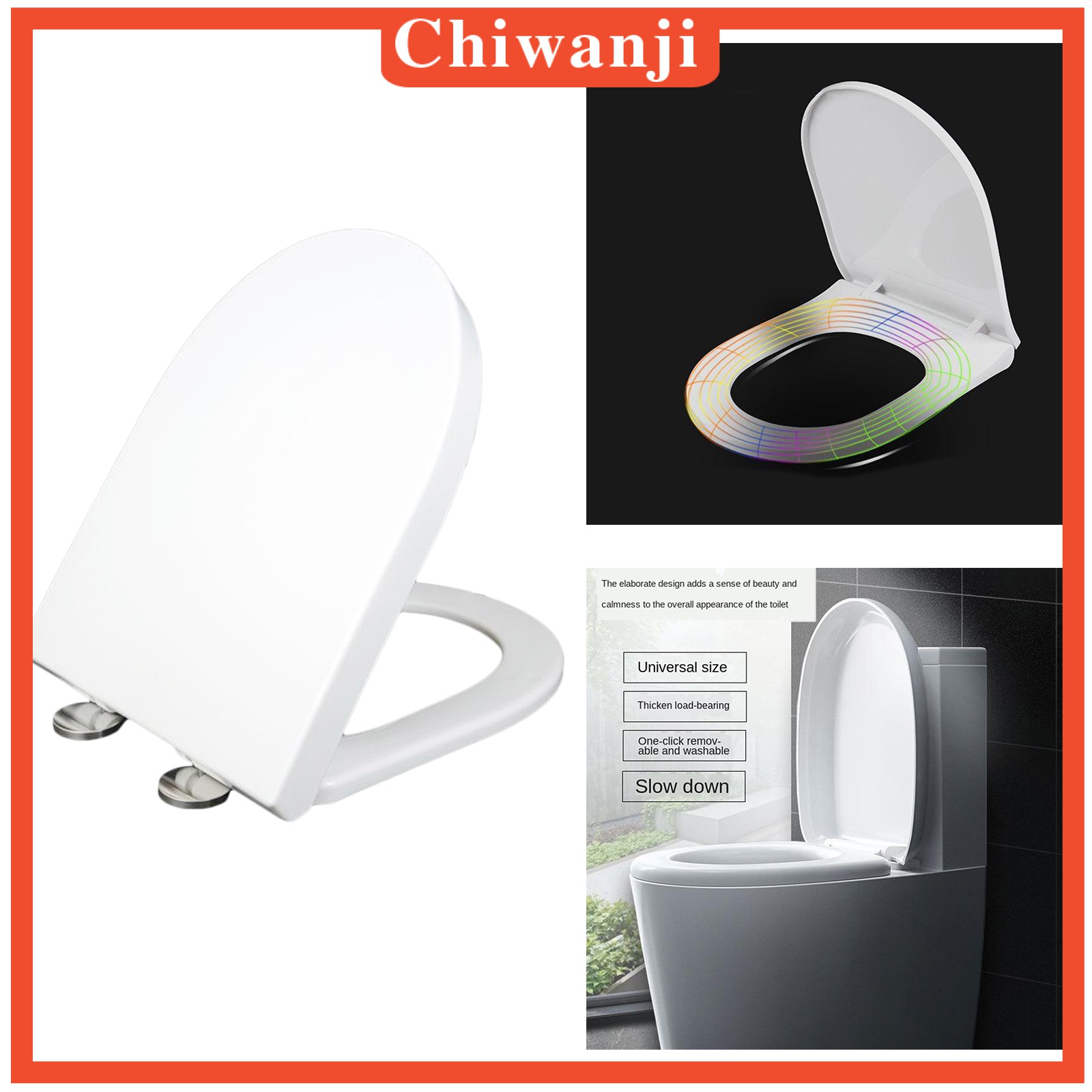 [CHIWANJI] Bathroom Soft Slow Close White Toilet Seat Stainless Hinges Never Loose