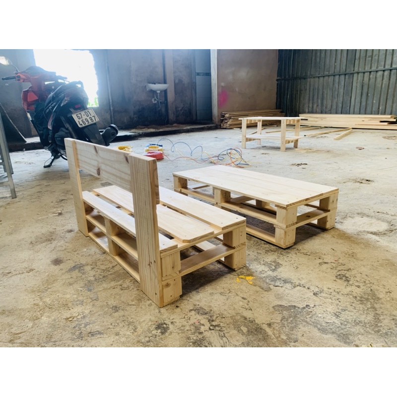 Ghế sofa pallet, Bộ Bàn Ghế Pallet Gỗ Thông - PalletBoy94