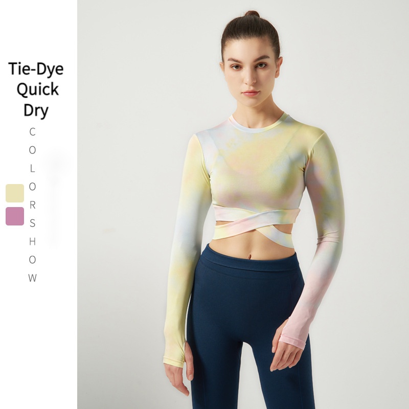 Áo croptop tay dài ôm dáng có lỗ xỏ ngón dành cho nữ tập gym/yoga