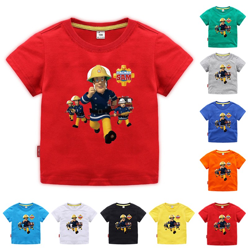 Áo Thun Cotton Tay Ngắn In Hình Lính Cứu Hỏa Sam 10 Màu Tùy Chọn Cho Bé Trai