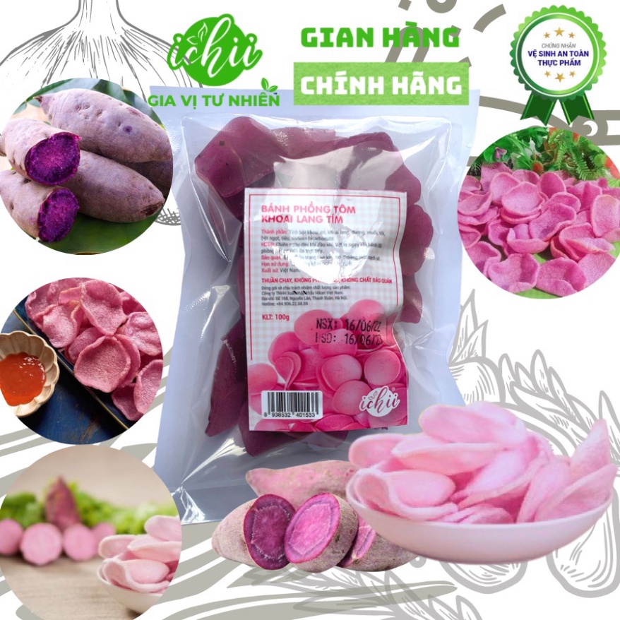 Phồng tôm khoai lang tím BẾP VIỆT, Bánh phồng tôm thuần chay gói 100g