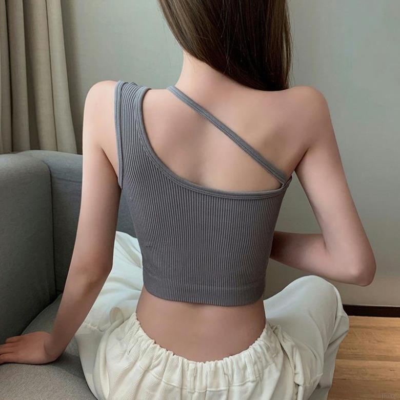 Áo Bra Crop Top Dây Vai Chéo Có Mút Đệm Ngực Màu Trơn Phong Cách Hàn Quốc Thời Trang 9030