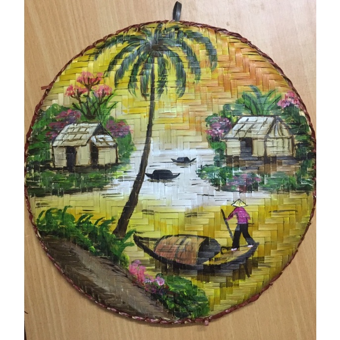 Tranh vẽ phong cảnh đẹp trên mẹt tre
