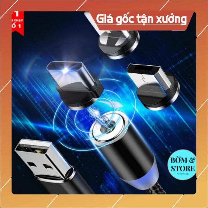 Cáp Sạc Nam Châm 3 Đầu IPHONE/SAMSUNG/TYPE C Có Đèn LED Hàng Cao Cấp Bọc Dù Lõi Đồng Cao Cấp, Hỗ trợ sạc 2.4A