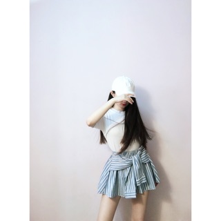 Quần váy sọc cột dây eo