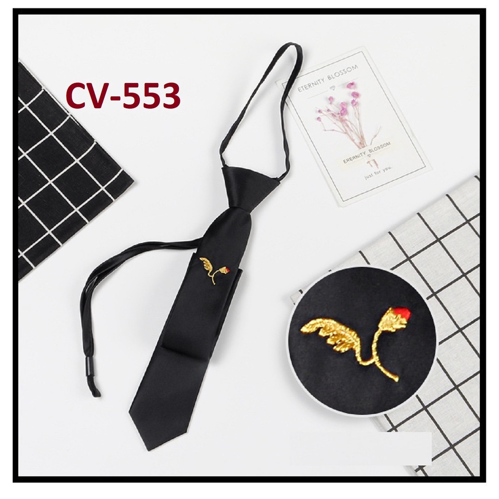 Cà vạt Nam cao cấp thắt sẵn bản nhỏ 6cm màu đen họa tiết phong cách Hàn Quốc trẻ trung thời trang - AdamZone