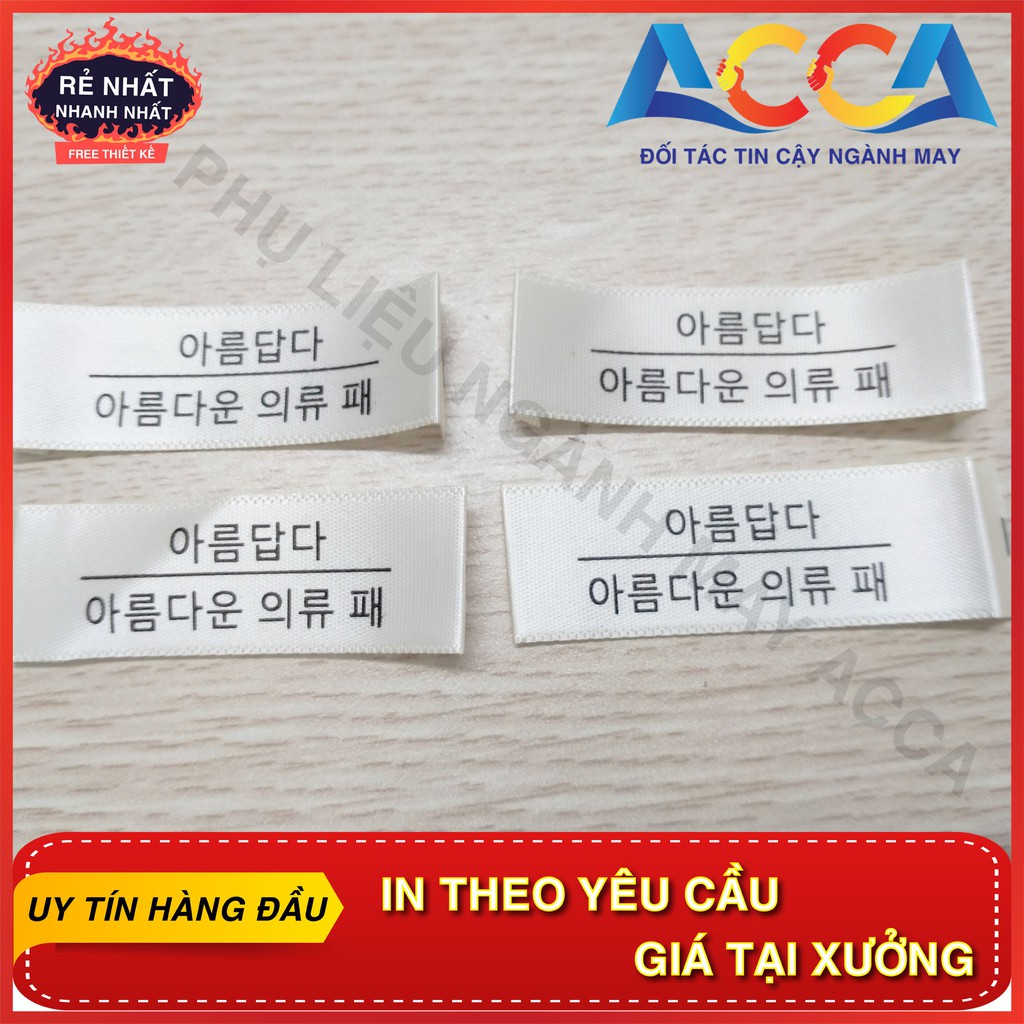 [ SẴN HÀNG ]_ 1000 CHIẾC MÁC LỤA SATIN GẮN CỔ ÁO CHẤT ĐẸP, BÓNG, MÁC CHỮ HÀN BÁN SẴN, XƯỞNG NHẬN IN THEO YÊU CẦU