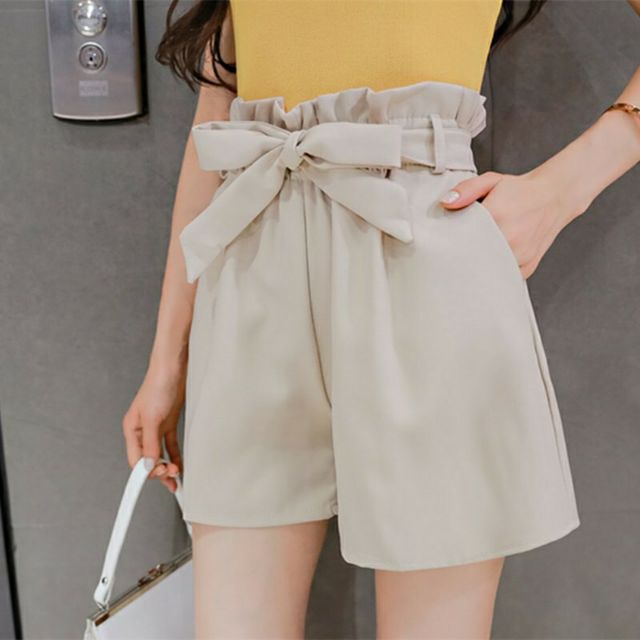 Quần short ống rộng lưng cao cột nơ siêu dễ thương