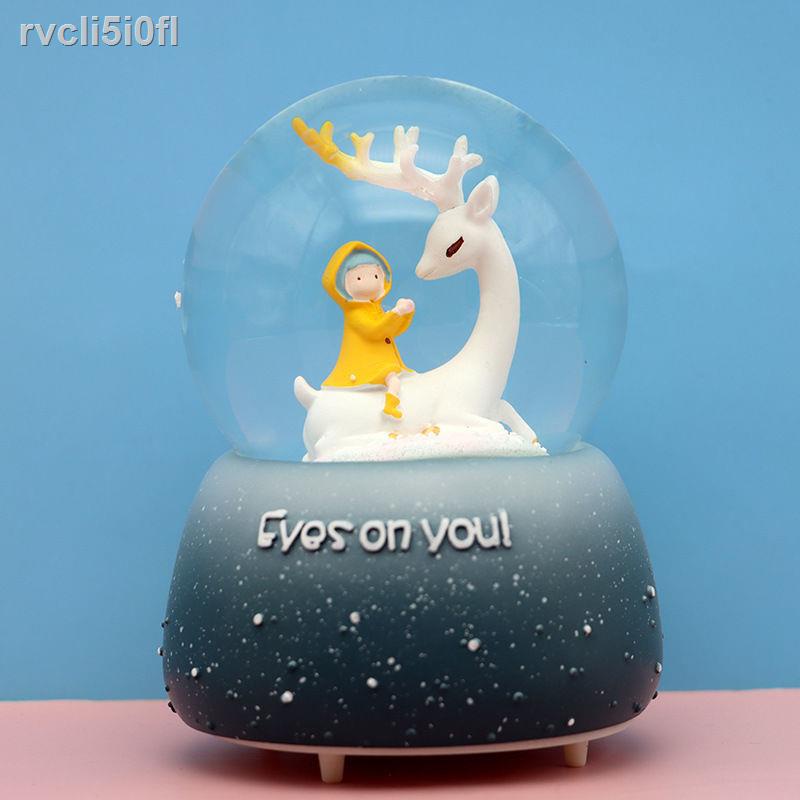 ☫✸⊙Đèn lồng rừng nai sừng tấm sáng tạo với những bông tuyết Cổ tích Quả cầu thủy tinh màu nâu vàng Hộp âm nhạc Quà tặng