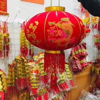 Đèn lồng nhung đỏ vải nhung in hình cao cấp 80cm trang trí tết cổ truyền