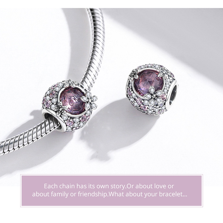 Phụ Kiện Trang Sức Bamoer BSC456 Bằng Bạc S925 100% Hình Hoa Anh Đào Đính Đá Zircon Làm Vòng Đeo Tay Thời Trang DIY