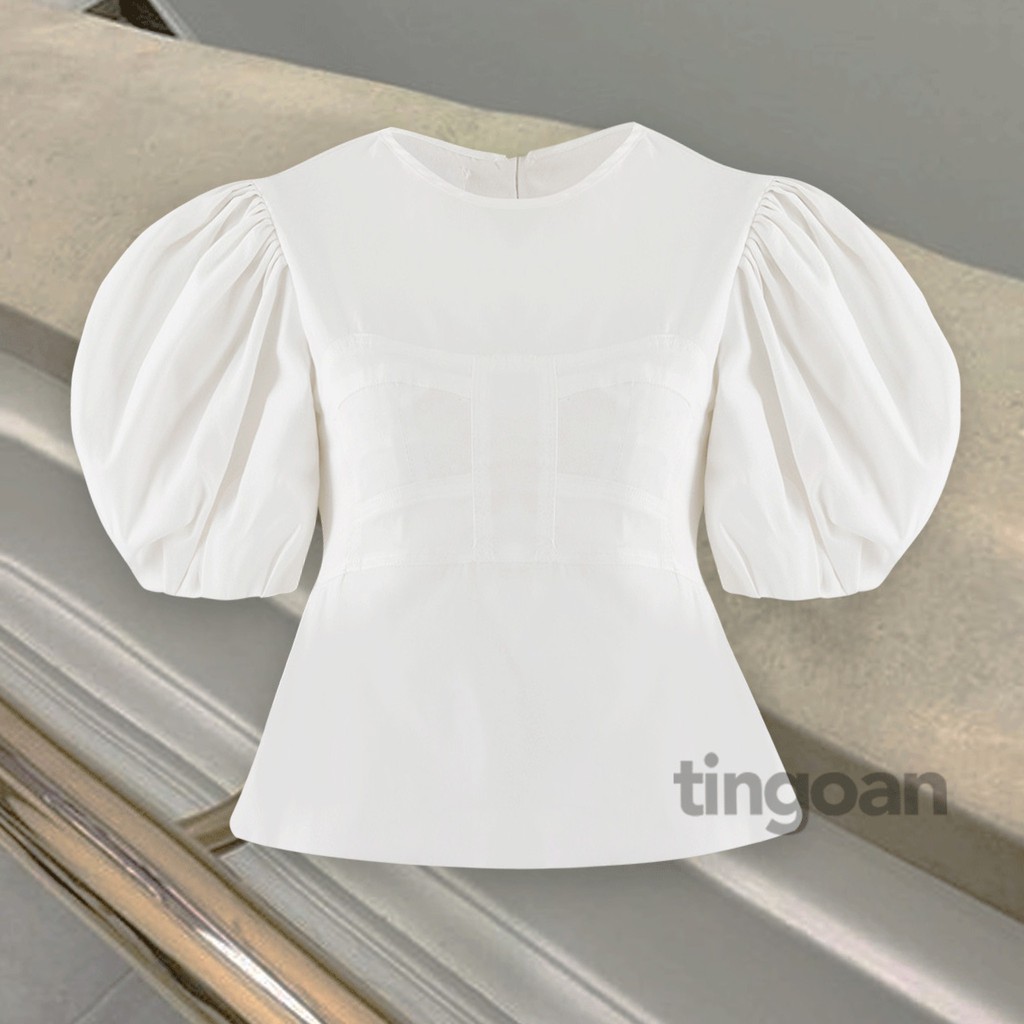 Áo croptop vai bồng viền ngực chống nhăn trắng tingoan KISS ME NOW BLOUSE | BigBuy360 - bigbuy360.vn