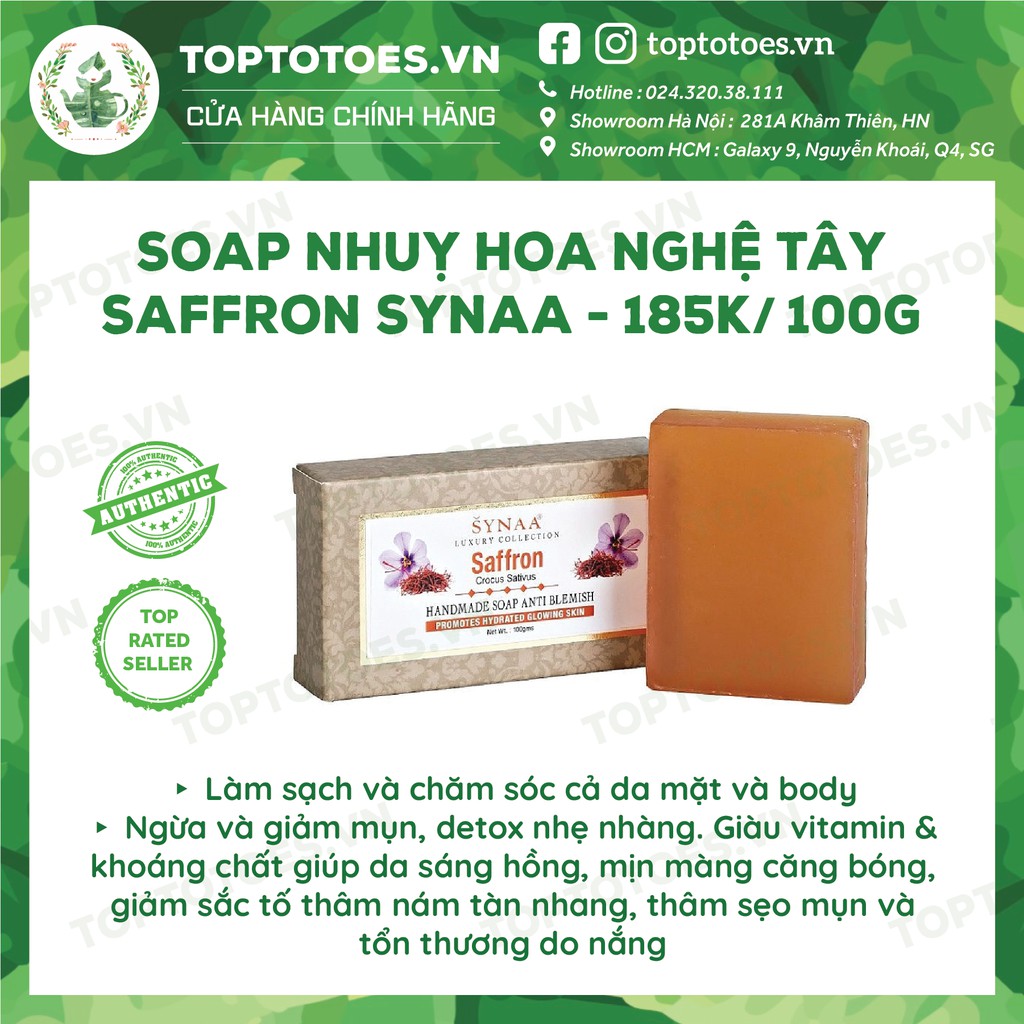 Xà phòng Synaa Saffron - nhuỵ hoa nghệ tây cho mặt và body giảm mụn, làm da sáng hồng căng bóng