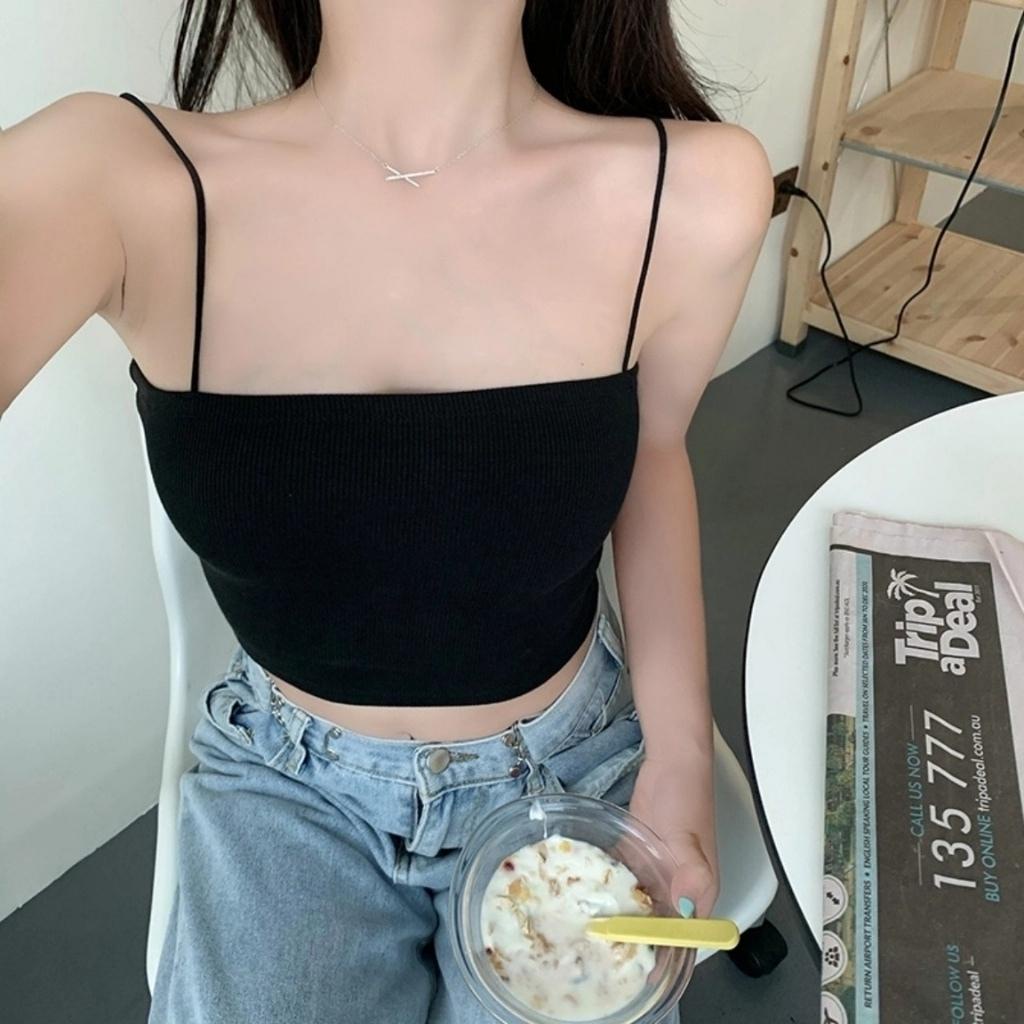Áo Croptop hai dây sợi bún dáng Croptop Chất Thun Dày Dặn Co Giãn, Thun gân đen trắng , ôm khi mặc trong siêu mát | BigBuy360 - bigbuy360.vn