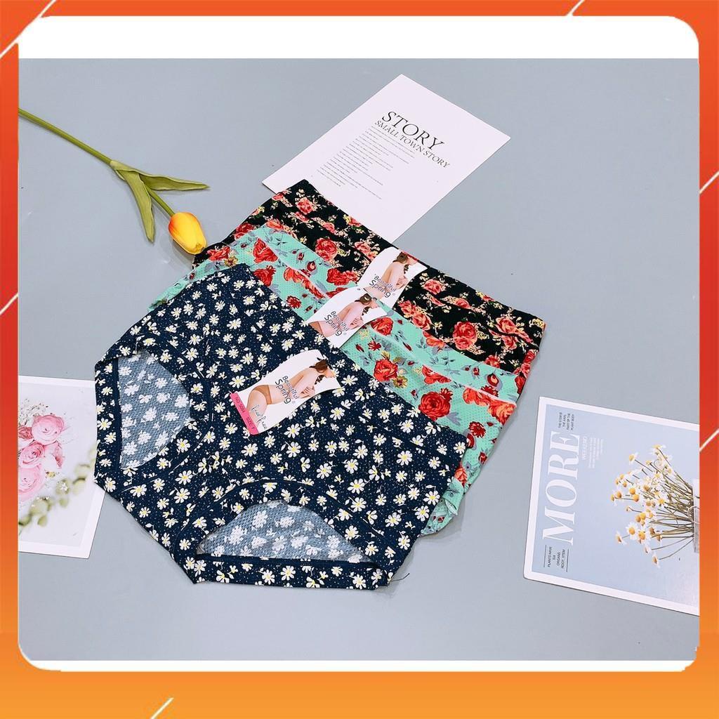 Quần lót nữ su lạnh thông hơi cao cấp nhẹ nhàng thoáng mát cạp cao họa tiết hoa lá trẻ trung Q2859