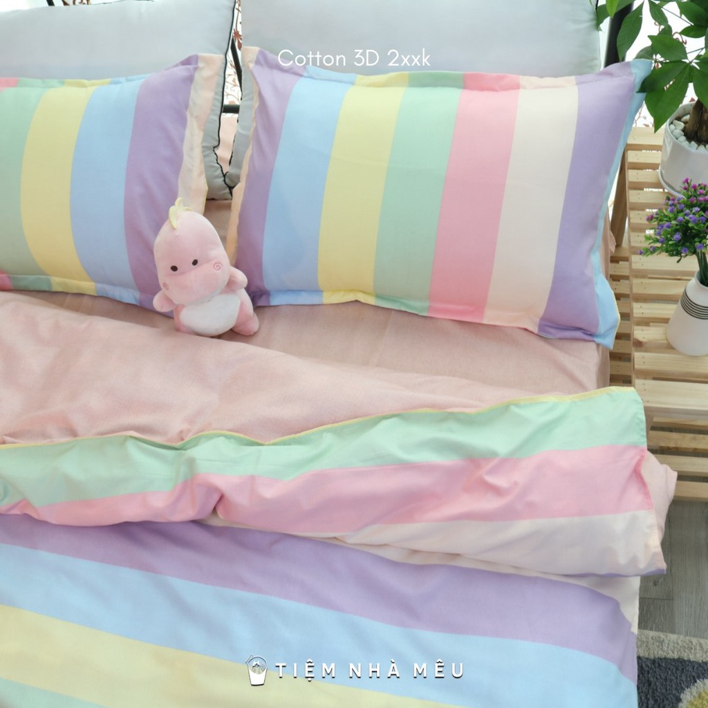 ( ẢNH THẬT )Bộ Chăn Ga Gối Cotton 3D✨m6/m8/2m-Tiệm Nhà Mêu✨Set 4 Món 2 Vỏ gối ,drap , vỏ chăn Cotton 80% Sắc Cầu Vông