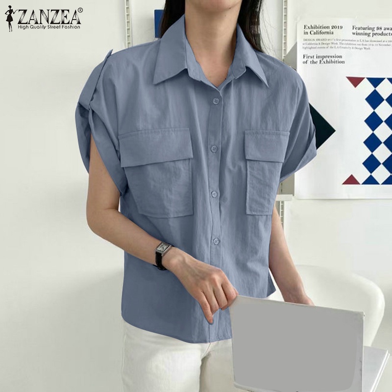 Áo Sơ Mi Cài Nút Trước Tay Dài Màu Trơn Thời Trang Cho Nữ ZANZEA