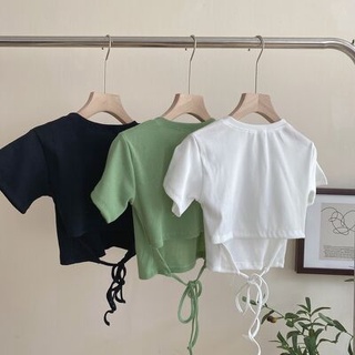 Áo croptop cộc tay buộc eo