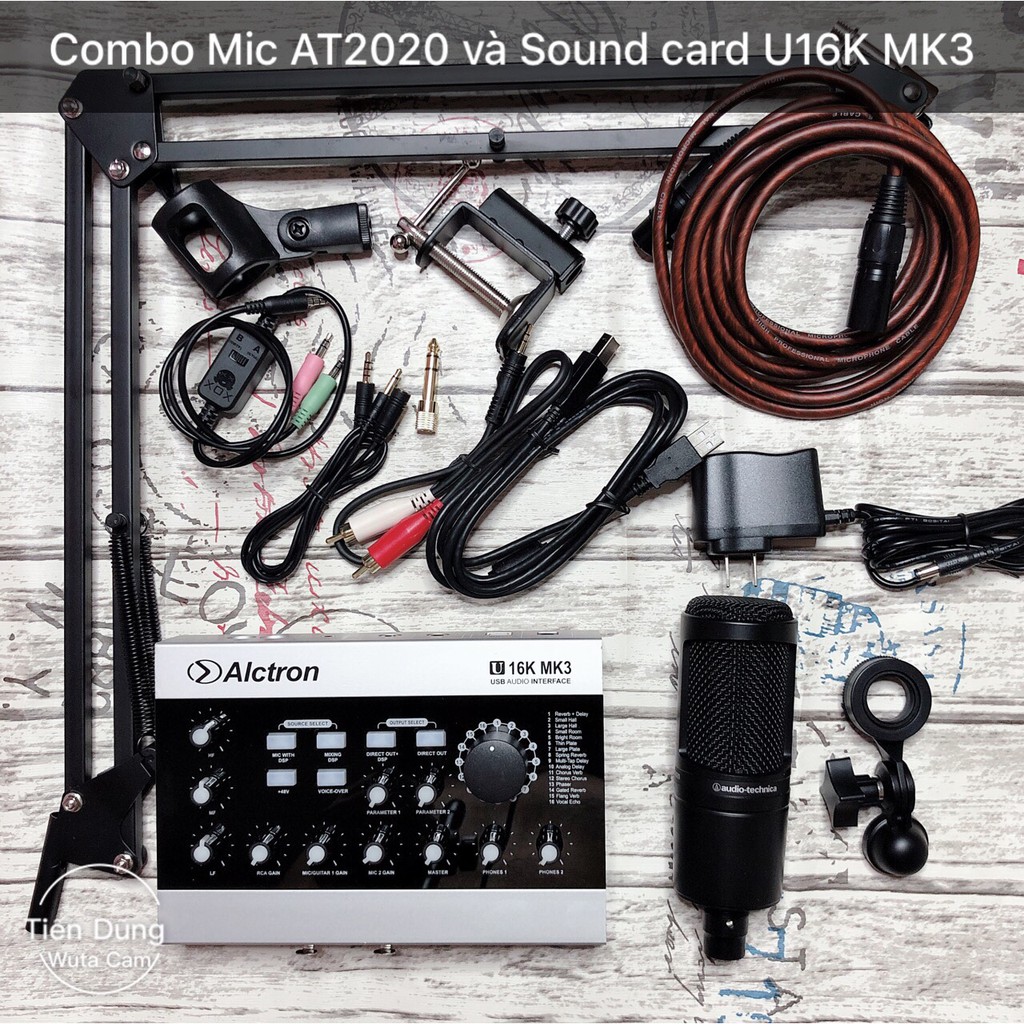 Mic livestream Audio- technica AT2020 sound card Alctron U16k MK3 chân đế dây canon 3m dây ma2- Mic thu âm AT2020