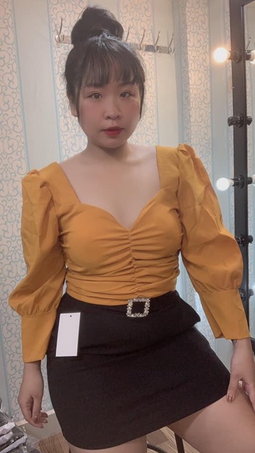 [HCM] [Shop bigsize nữ] Áo Kiểu Bigsize mặc Tết: Áo croptop tay phồng size từ 55kg đến 90kg (3 Size: L-XL-XXL)