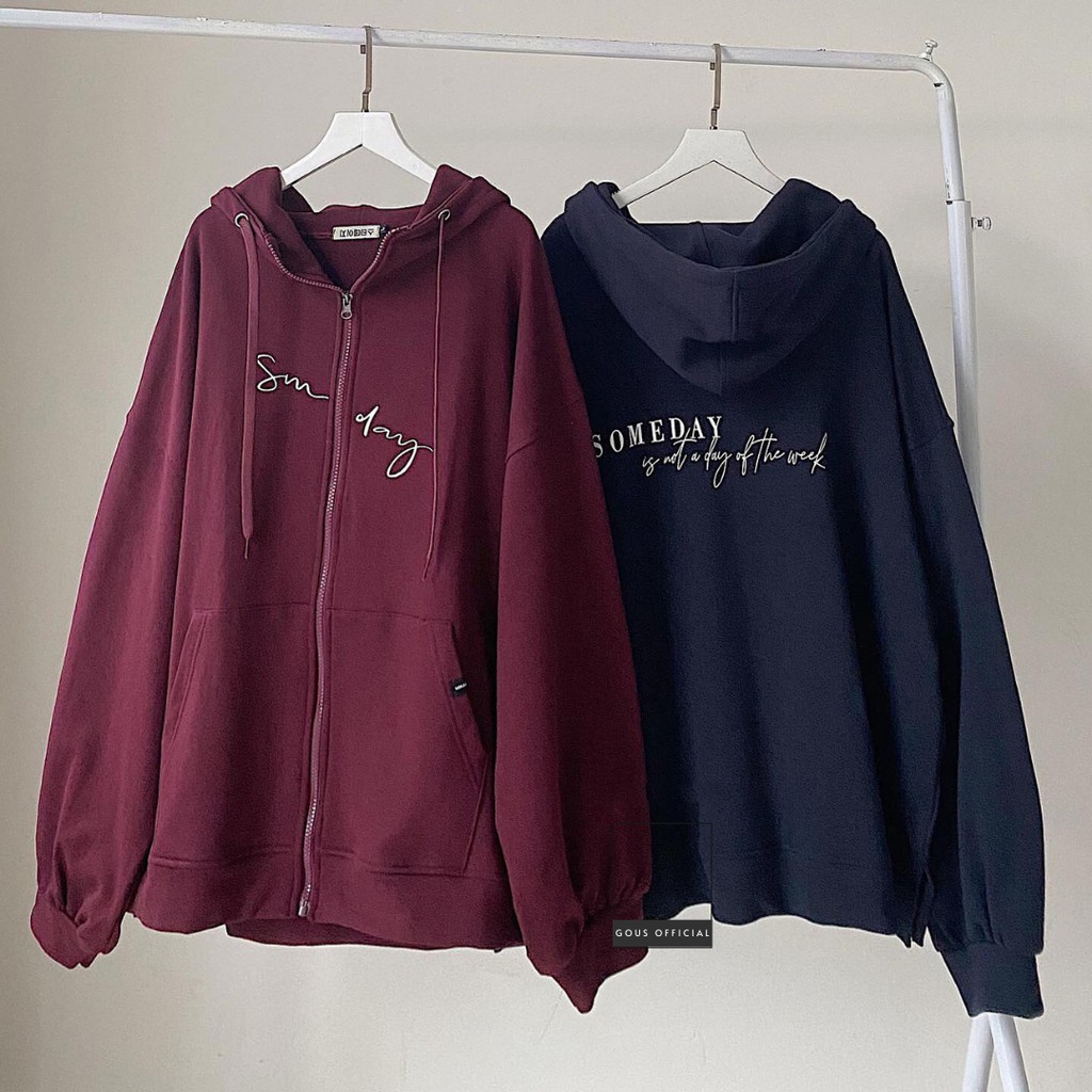 Áo Khoác Nỉ Khóa Zip SOMEDAY Oversize Hoodie Thêu Chữ Form Dáng Basic Dáng Rộng Dài Tay -10114  GOUS OFFICIAL