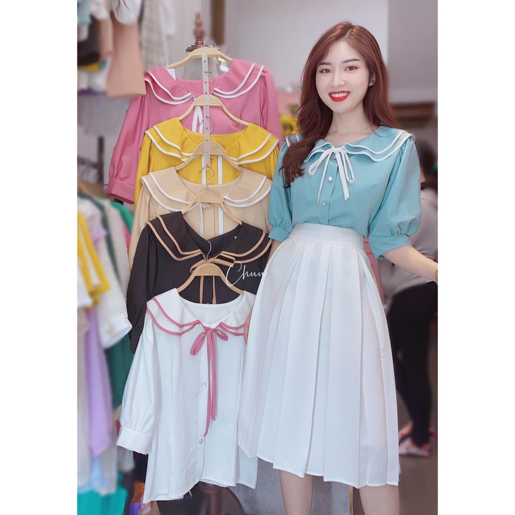 [ Mã WASTRUN4 giảm 10% tối đa 30K đơn 99K] Áo sơ mi cổ bèo nơ, áo cổ sen 2 tầng công sở nữ tính CHUU A6747 | BigBuy360 - bigbuy360.vn