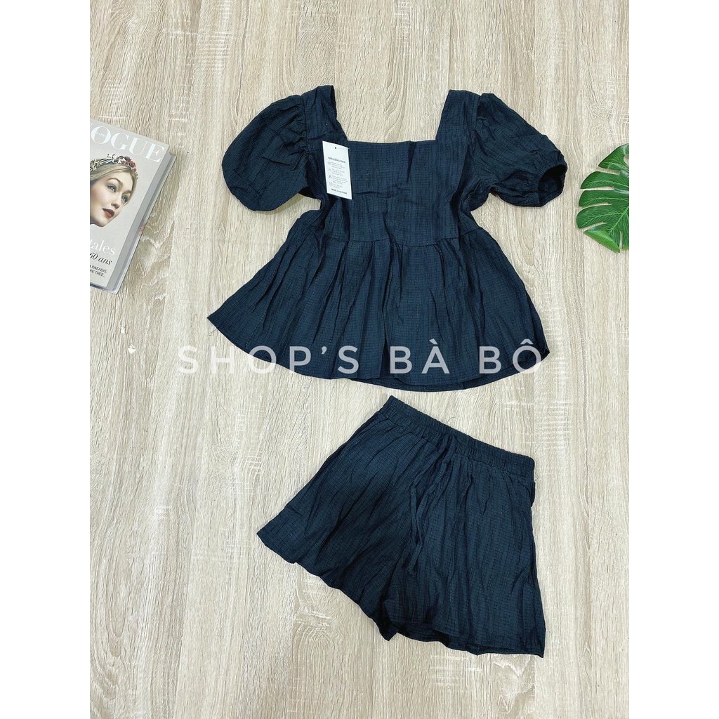 Set đũi thô, cổ vuông, tay phồng cho nữ mặc nhà, mặc đi chơi, vải siêu đẹp, màu tôn da