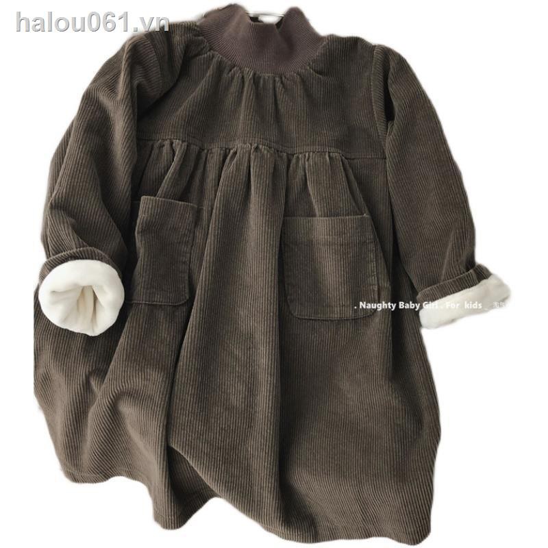 Đầm Tay Dài Cổ Cao Phong Cách Thu Đông Hàn Quốc 2021 Cho Bé Gái