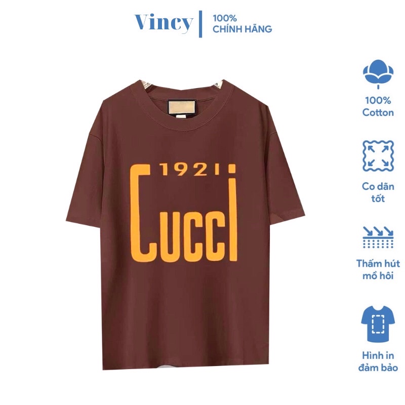 Áo Phông Gucci 1921 Tay Lỡ Unisex Form Rộng, Phông Nam Nữ Oversize Màu Nâu Co Giãn 4 Chiều