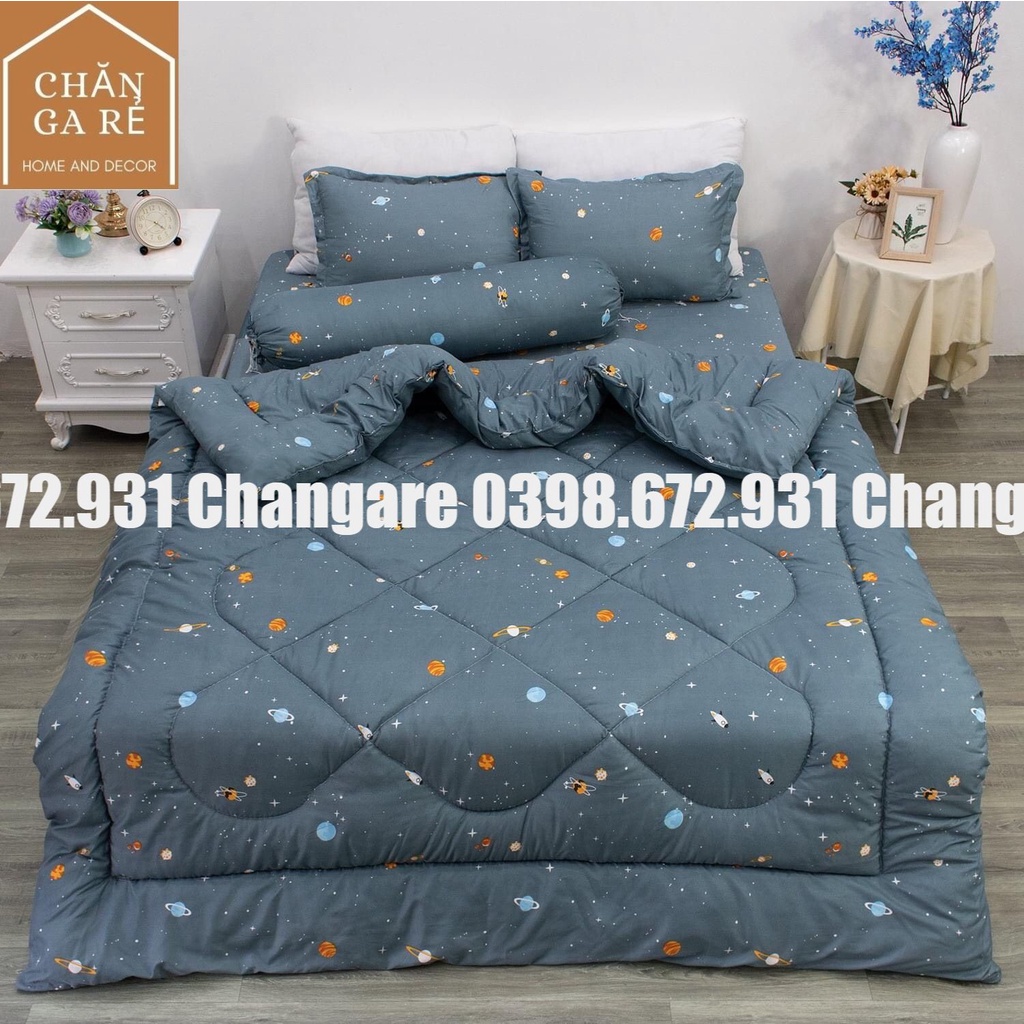 Bộ 5 món chăn ga gối Cotton poly phong cách Hàn Quốc  mẫu Vũ Trụ Xám m6 m8 2m2