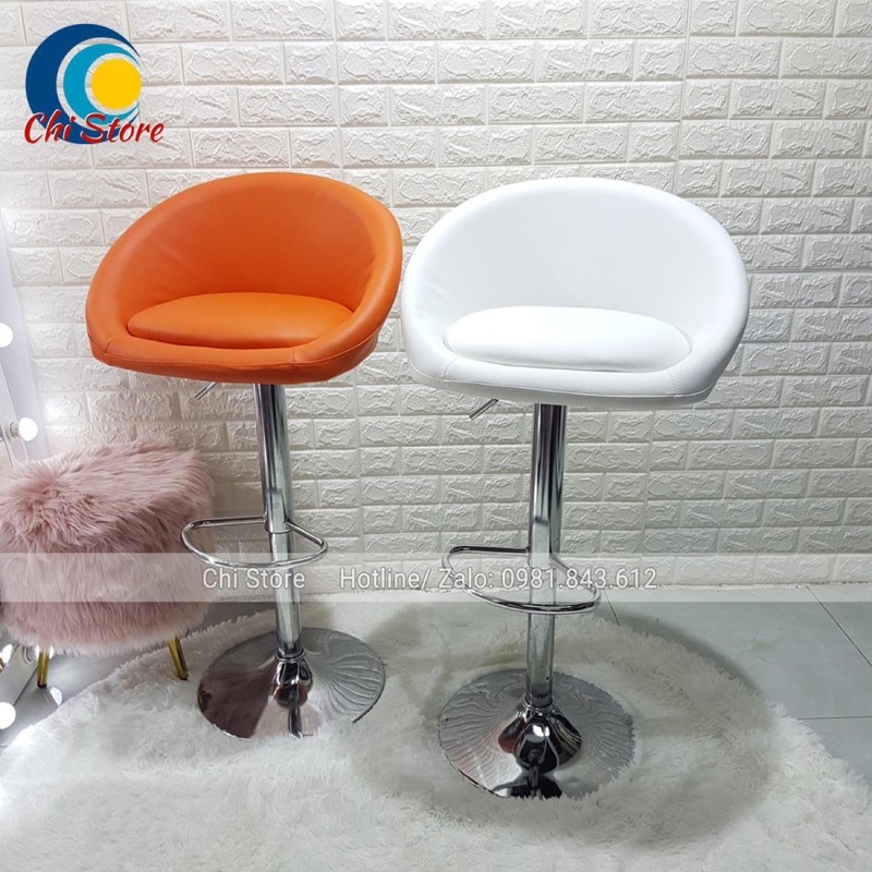 Ghế Ngồi Trang Điểm Chụp Hình Xoay 360 Độ, Ghế Makeup- Quầy Bar Chuyên Nghiệp Mẫu Da Liền Dày Dặn Chân To Khung Xịn