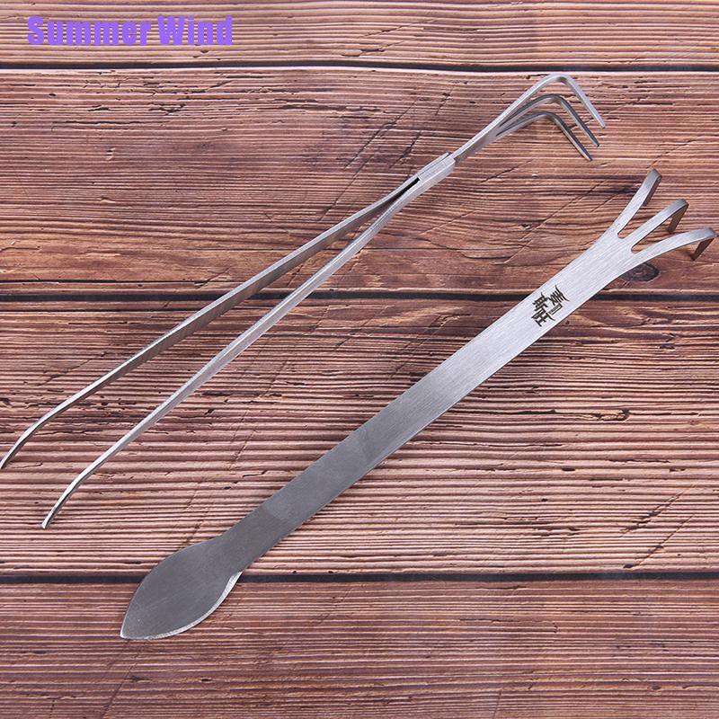 Summer Wind❥2 In 1 Stainless Steel Bonsai Gardening Tools Root Rake Spatula Tweezers Garden