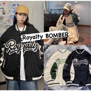 Áo bomber kaki 2 lớp unisex, áo khoác bomber royalty nam nữ chất dày dặn bo tay chun cá tính