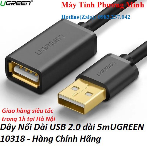 Dây cáp nối dài USB 2.0 (1 đầu đực, 1 đầu cái) dài 5M UGREEN US103 10318- Bảo hành chính hãng 12 tháng