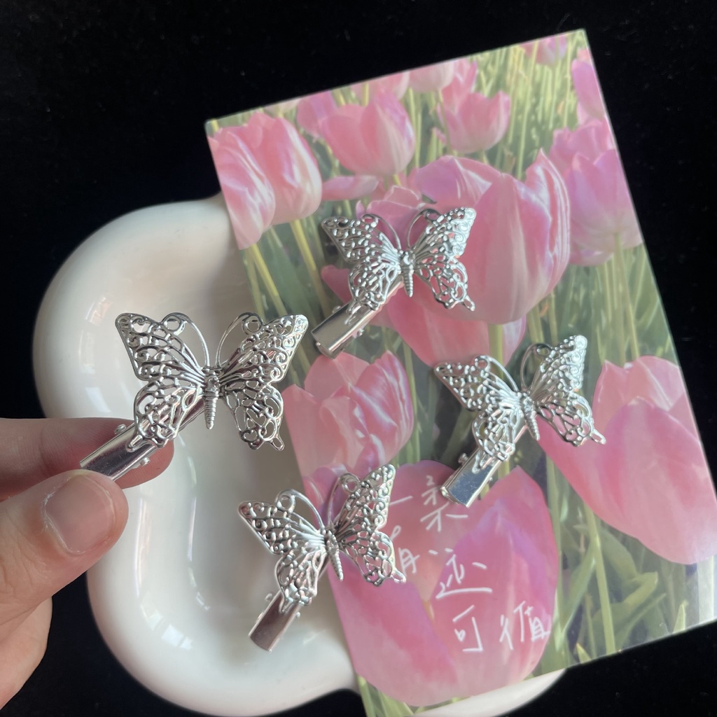 Kẹp tóc mái hình bướm MÀU BẠC phong cách vintage cho nữ K95