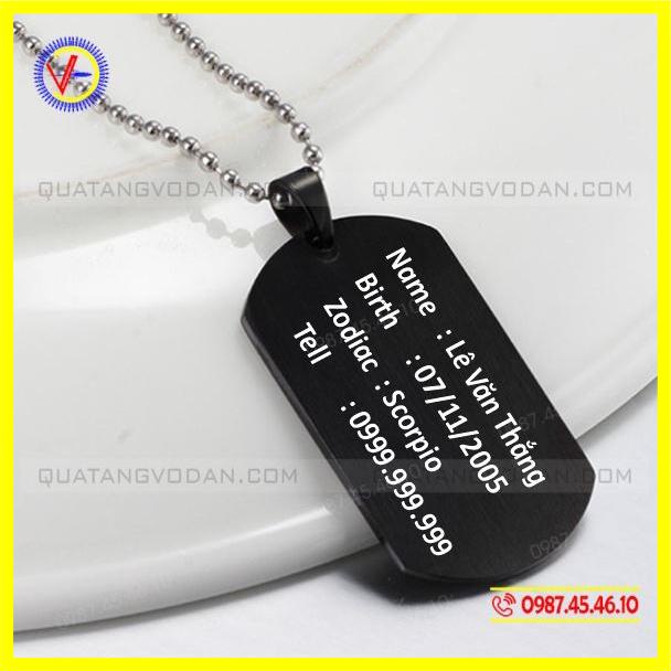Dây chuyền Thẻ bài DOGTAG inox đen khắc tên theo yêu cầu | QUÀ TẶNG VỎ ĐẠN