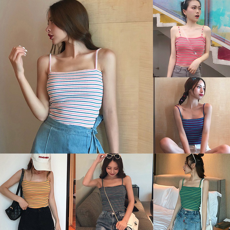Áo 2 Dây Croptop Hoạ Tiết Kẻ Sọc Thời Trang Cho Nữ